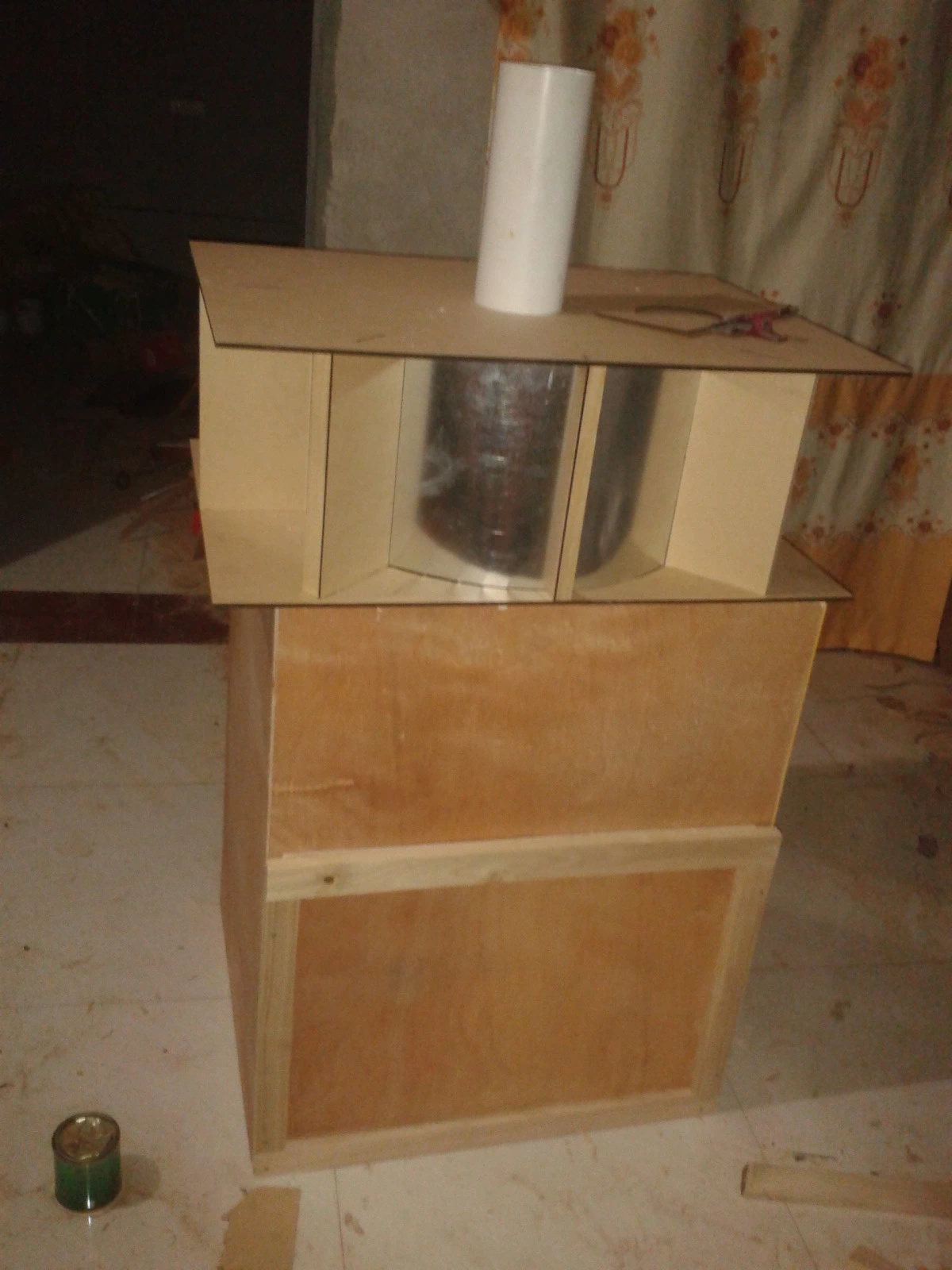 Homemade dust collection box with separator mounted on top